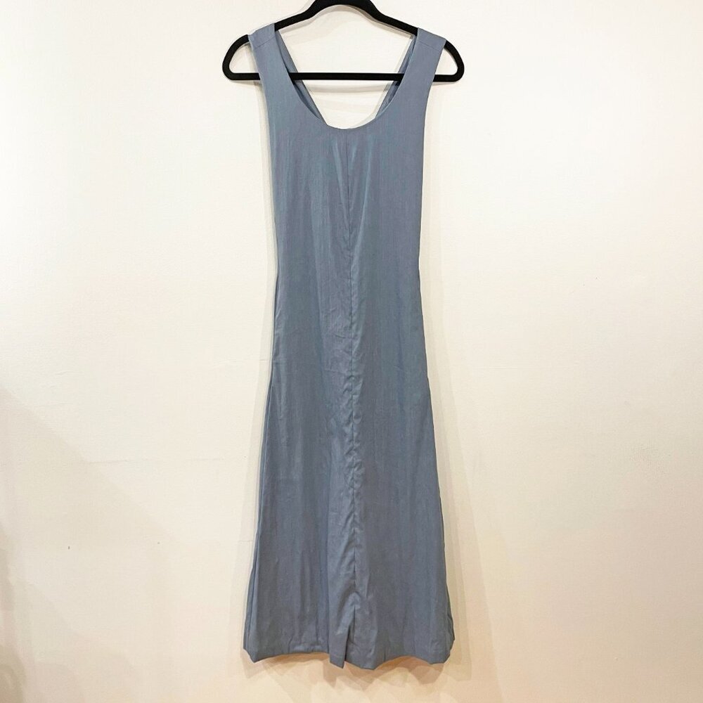 New Theory Vlorine Linen Blend Cross-Back Midi Dress Blue 0 $345 - Picture 3 of 10